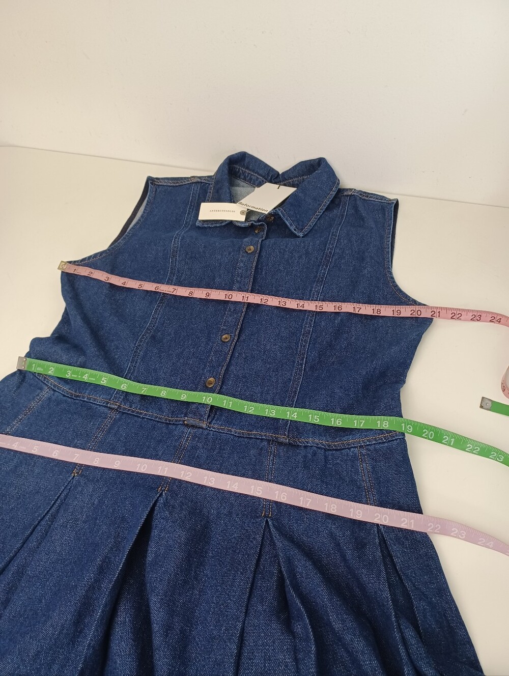 Reformation Arella Denim Mini Dress Size 6 Cotton Sleeveless Preppy In Flinders - Picture 10 of 14